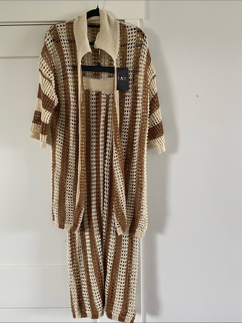 LAVIE 2-Piece Crochet Set Striped Cover Up Wide Leg Pants Small